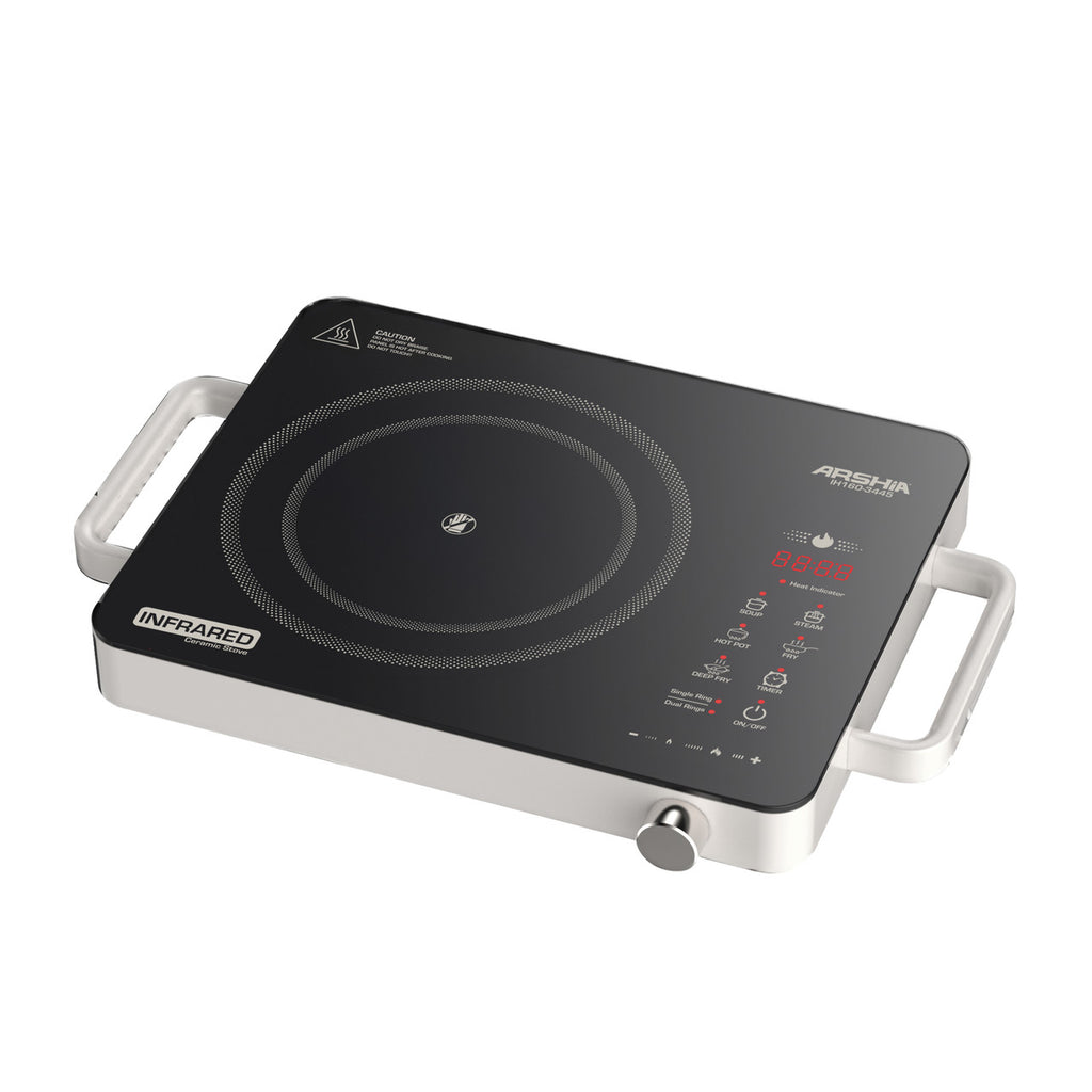 Arshia Infrared Hob Cooker 2200W – Ceramic Glass Electric Cooker, 9 Heat Levels, Multi-Function Touch & Knob Control