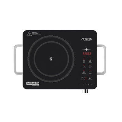 Arshia Infrared Hob Cooker 2200W – Ceramic Glass Electric Cooker, 9 Heat Levels, Multi-Function Touch & Knob Control