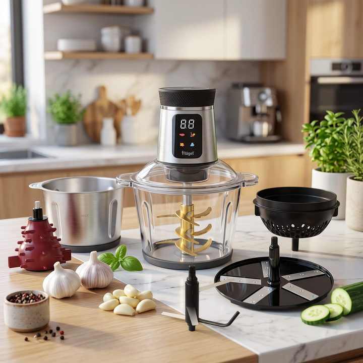 Flugel Multifunctional Chopper - 1000W Food Chopper with 3L Stainless Steel bowl and Titanium 9 - Blade