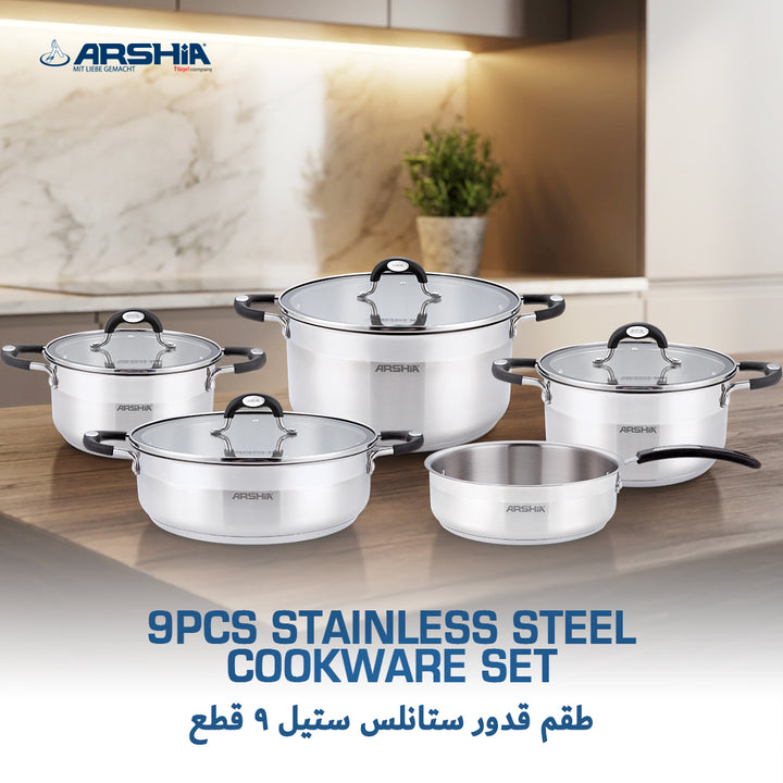 Arshia 9-Piece Stainless Steel Cookware A Set