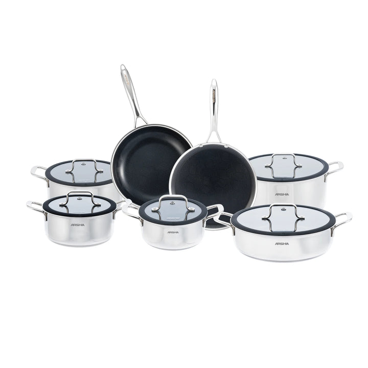 Kitchenware Cookware Set 12-Piece Hybrid Stainless Steel Non-Stick | Induction Compatible, Durable Cooking Set