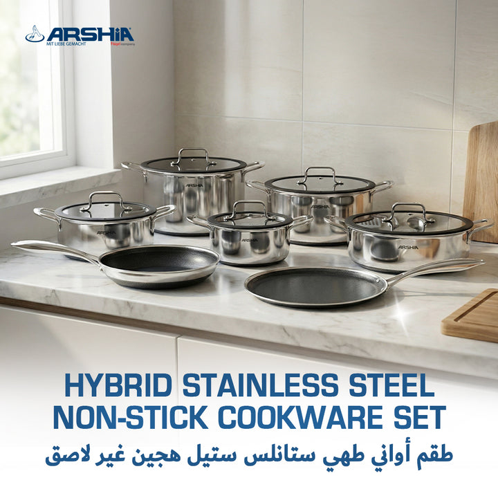 Kitchenware Cookware Set 12-Piece Hybrid Stainless Steel Non-Stick | Induction Compatible, Durable Cooking Set