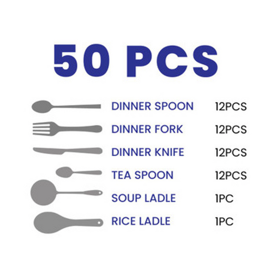 Arshia Stainless Steel Cutlery Set 50pcs Silver Matte