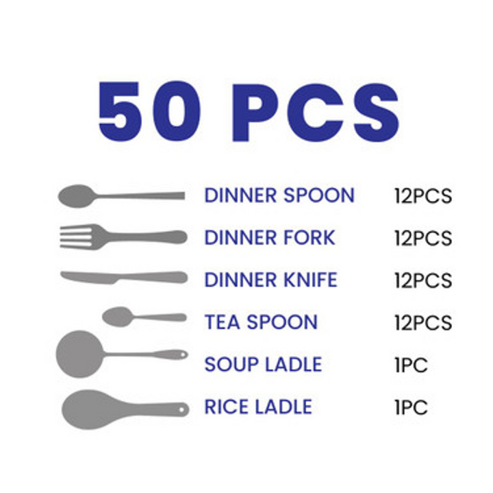 Arshia Stainless Steel Cutlery Set 50pcs Silver Matte
