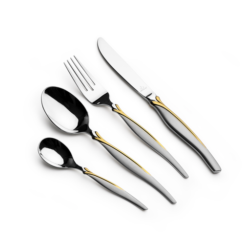 Arshia 48-piece Gold Silver Cutlery Set with Stand