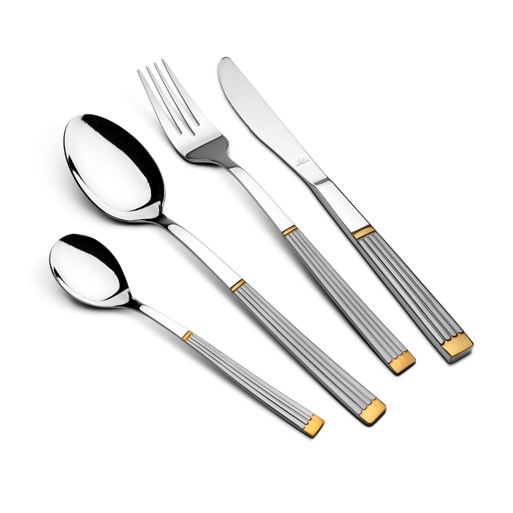 Arshia 48-piece Gold Silver Cutlery Set with Stand