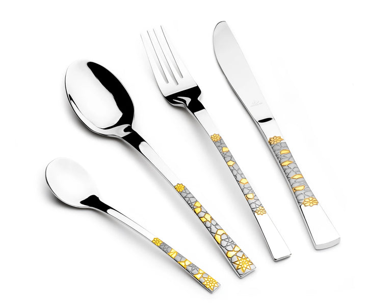 Arshia 26-piece Gold Silver Cutlery Set with Stand