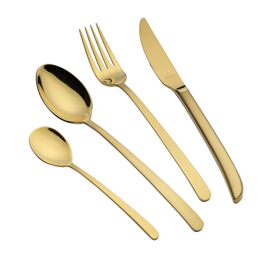 Arshia 48-piece Gold Sunblast Cutlery Set with Stand