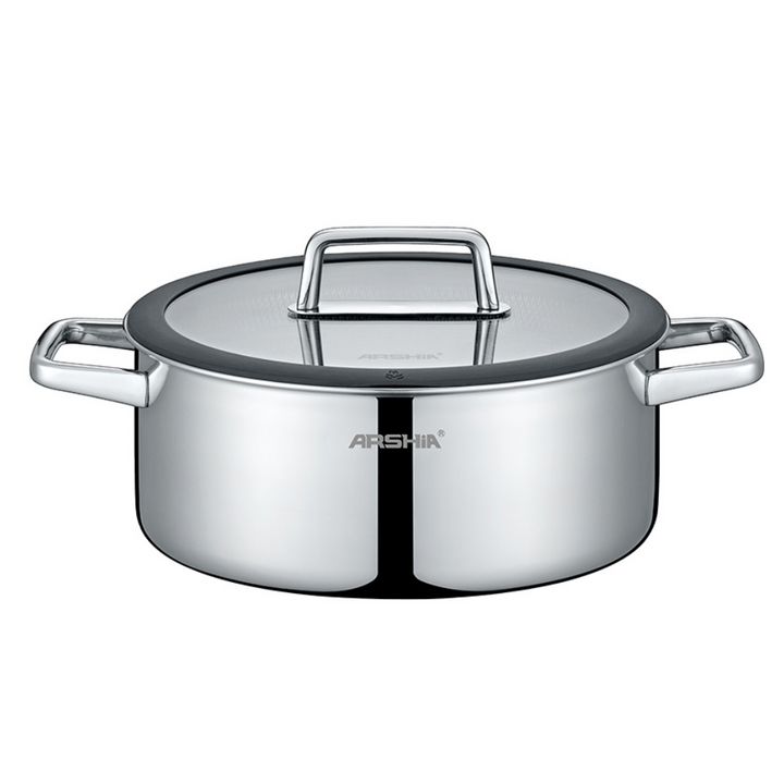Arshia Cookwares Pans Shallow Pan Triply Stainless Steel Shallow Pan with Lid 24cm Premium Quality