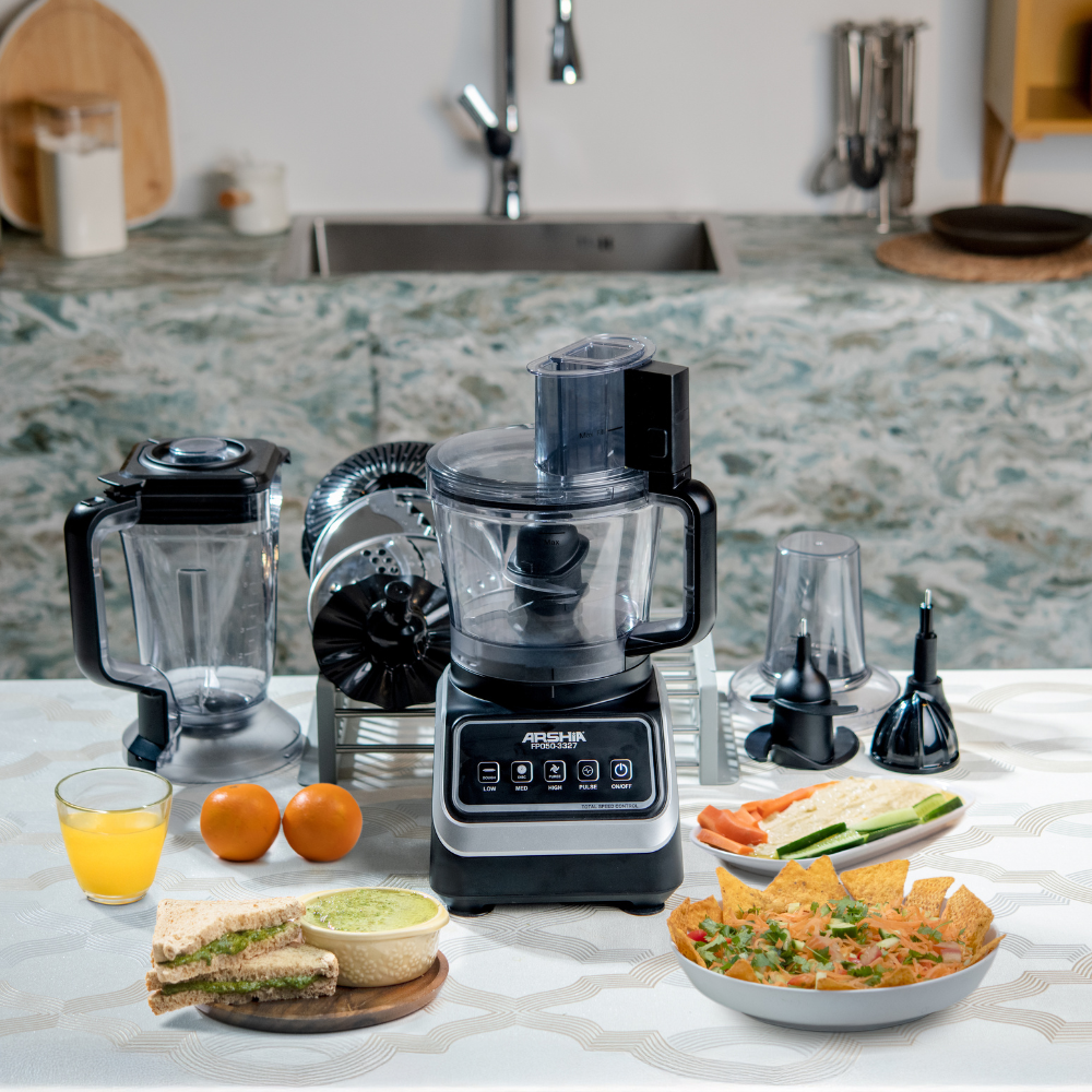 Arshia 10-in-1 Food Processor 1000W – 2.5L Large Capacity, Multi-Function Kitchen Machine, Powerful Motor & Versatile Attachments