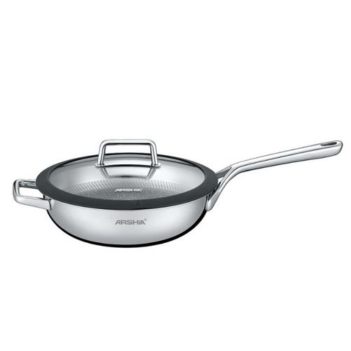 Arshia 30cm Stainless Steel Wok Pan with Lid – 3-Ply, Non-Stick, Even Heat, Versatile Cooking