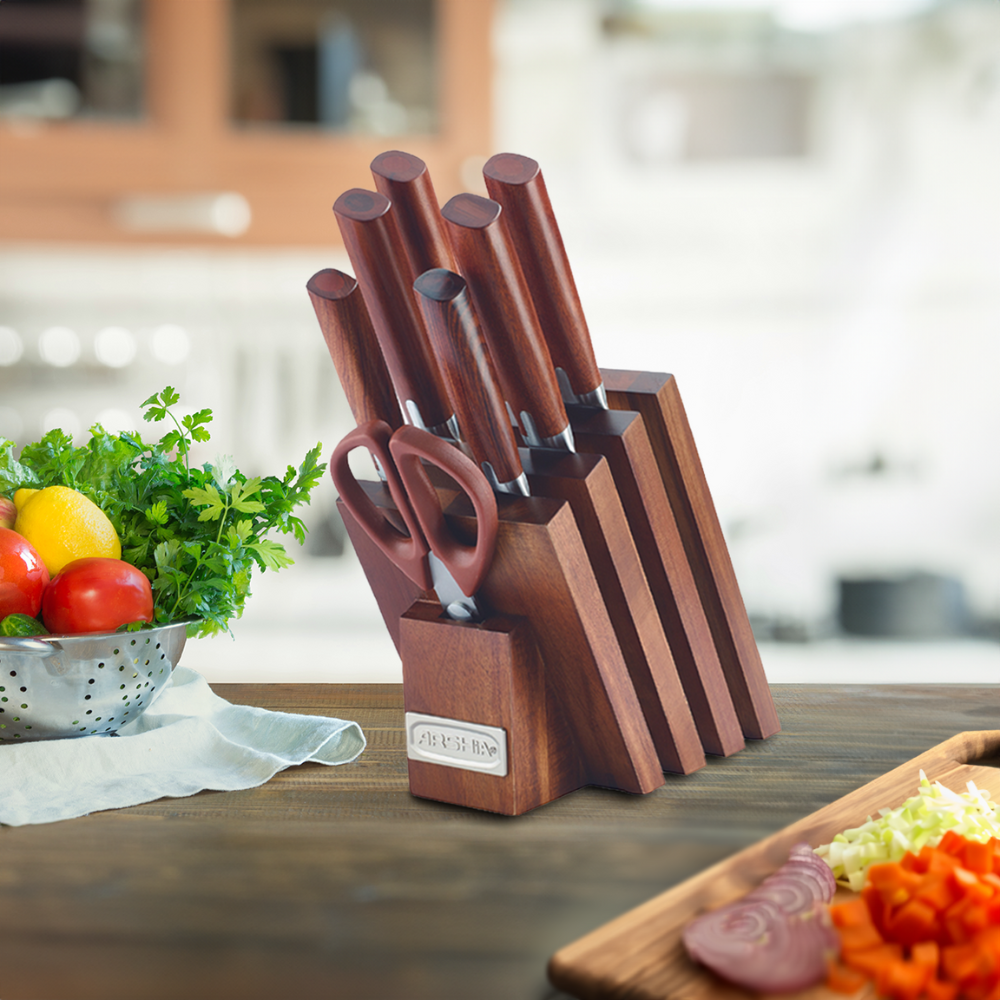 Arshia 8-Piece German Steel Knife Set with Wooden Block