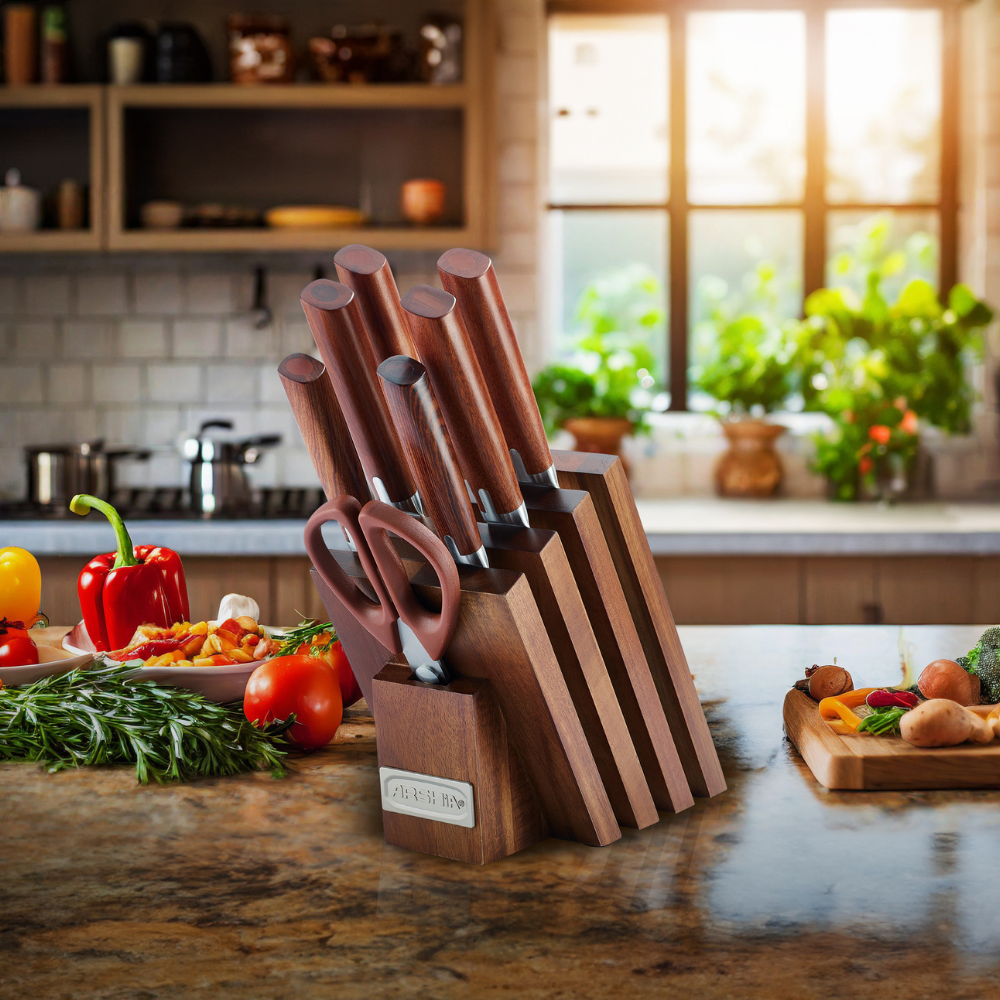Arshia 8-Piece German Steel Knife Set with Wooden Block