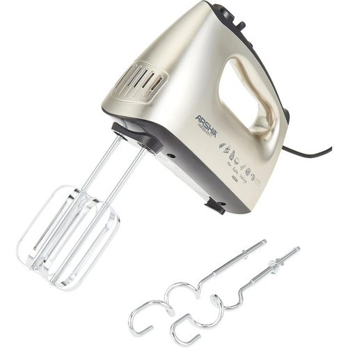 Arshia Hand Mixer Gold – 400W, 5 Speeds + Turbo, Stainless Steel Beaters & Dough Hooks