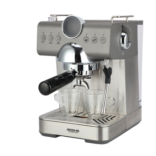 Arshia Espresso Maker EM498 – 20-Bar Pressure, 1.5L Water Tank, 1250–1450W, Home Coffee Machine with Pitcher & Tamper