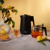 Arshia Tea Maker (Black) – 1500W, 1.7L Kettle + 0.8L Glass Pot, LED Display, Pre-Set Programs