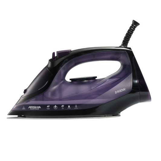 Arshia Steam Iron (Purple) – 2400W Power, 320ml Water Tank, Anti-Drip & Anti-Calc, Quick Heat-Up