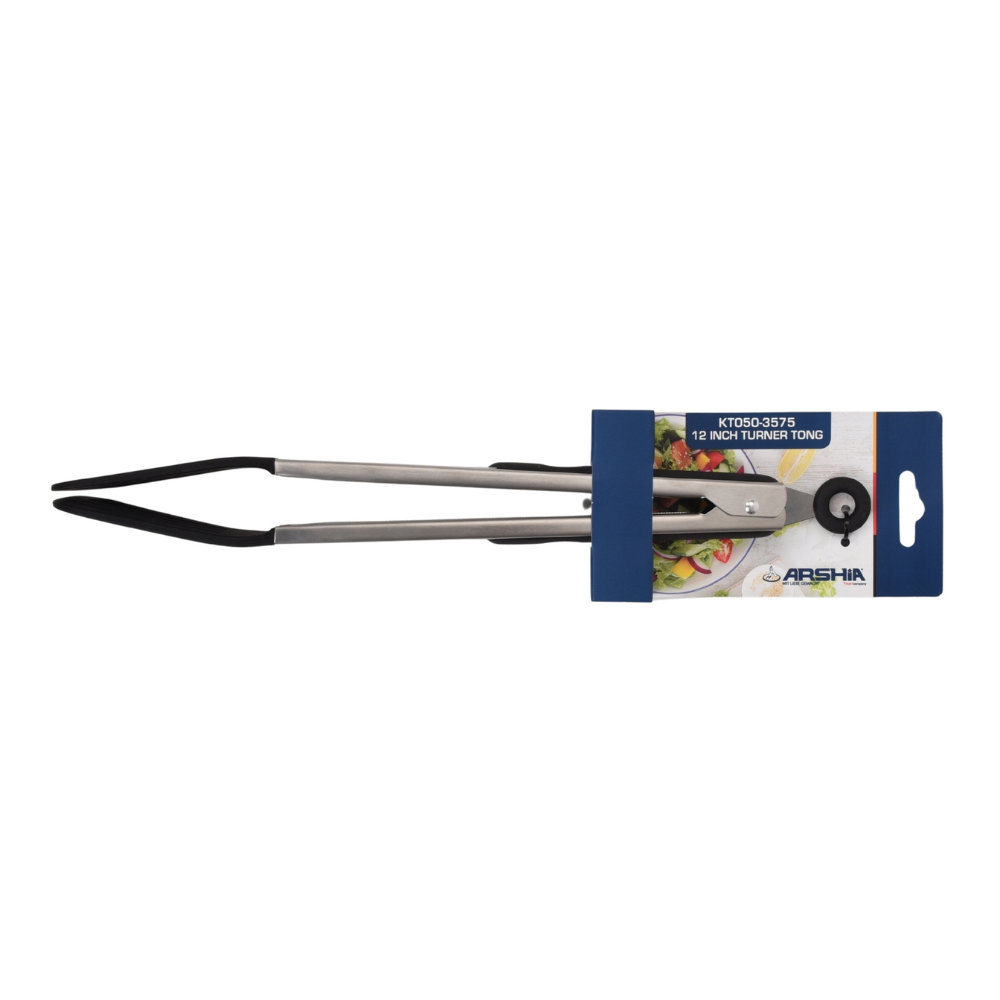 Arshia 12-Inch Turner Tongs – Stainless Steel & Silicone, Non-Slip Grip, Heat-Resistant, Safe for Nonstick