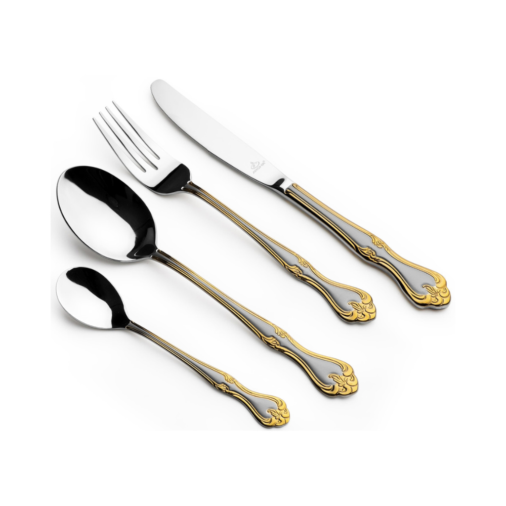 Arshia 86-Piece Gold & Silver Cutlery Set TM112GS – Premium 18/10 Stainless Steel, Elegant & Durable Flatware