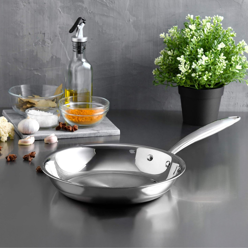 Arshia 20cm Tri-Ply Stainless Steel Fry Pan – Durable 18/10 Steel, Even Heat, Induction Ready