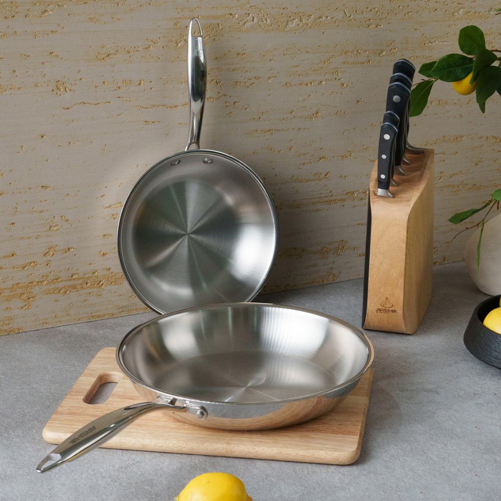 Arshia 20cm Tri-Ply Stainless Steel Fry Pan – Durable 18/10 Steel, Even Heat, Induction Ready
