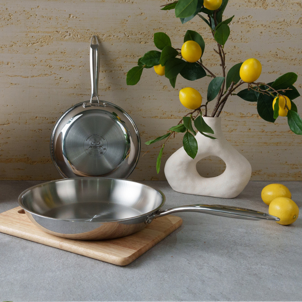 Arshia 20cm Tri-Ply Stainless Steel Fry Pan – Durable 18/10 Steel, Even Heat, Induction Ready