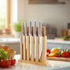 Arshia 7-Piece Knife Set with Wooden Stand & Bamboo Cutting Board – Stainless Steel Blades, Ergonomic Handles
