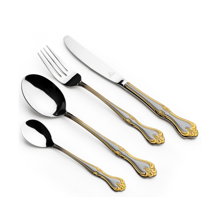Arshia 95-Piece Stainless Steel Cutlery Set – Dual-Tone Silver & Gold Flatware | Premium 18/10 Luxury Tableware