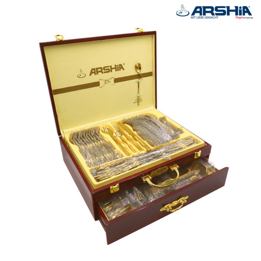 Arshia 95-Piece Stainless Steel Cutlery Set – Dual-Tone Gold & Silver – Premium 18/10 Flatware with Servers | Elegant Tableware for Dining & Entertaining