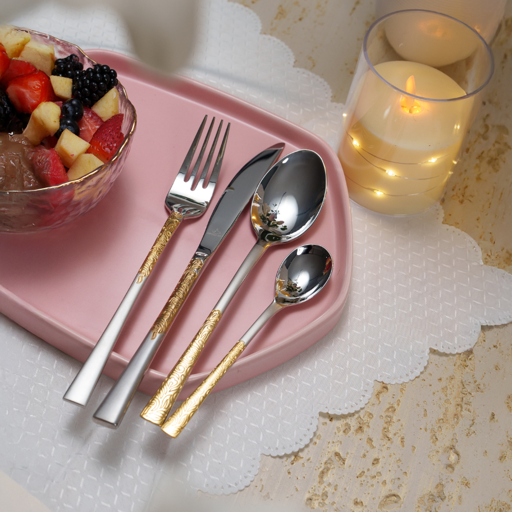 Arshia 95-Piece Gold & Silver Cutlery Set TM762GS – Premium 18/10 Stainless Steel Dual-Tone Flatware | Elegant Luxury Tableware