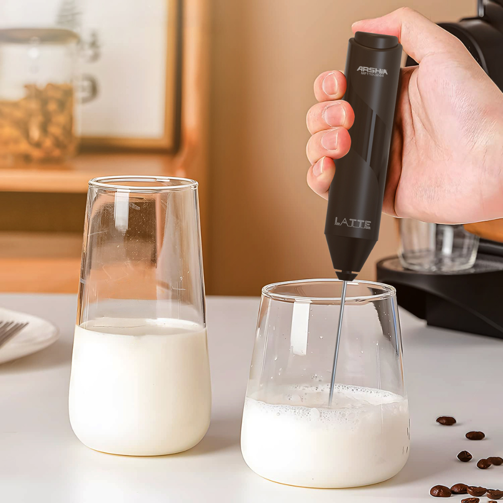 Arshia Battery Operated Milk Frother – Stainless Steel Wand, Powerful Motor, One-Touch Operation