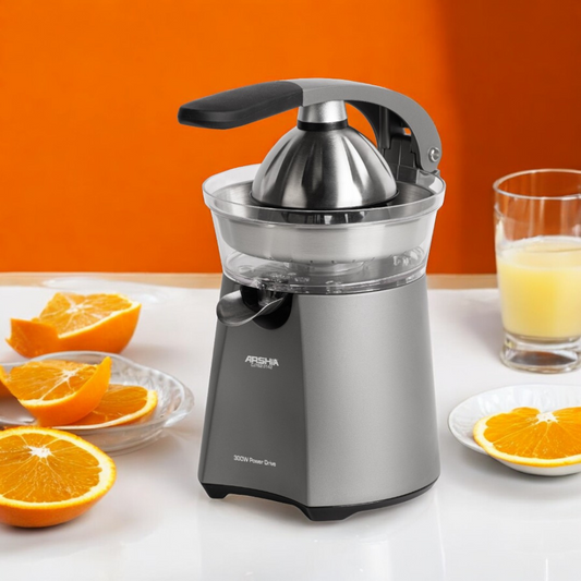 Arshia Juicer Machine – Die-Cast 300W Electric Citrus Juicer, Stainless Steel Cone, One-Touch Operation, Anti-Drip Spout, Dishwasher-Safe Parts, 18-Month Warranty – UAE, KSA, Kuwait, Qatar, Bahrain, Oman, UK