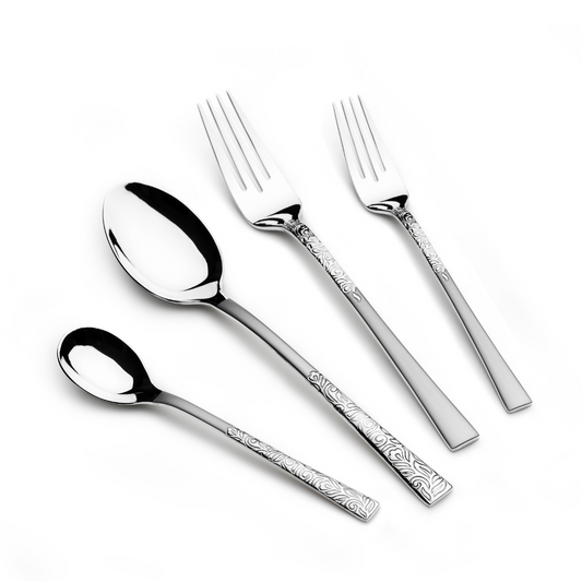 Arshia 38-Piece Stainless Steel Cutlery Set – Silver Matte, 18/10 Steel, Elegant Flatware, Dishwasher Safe