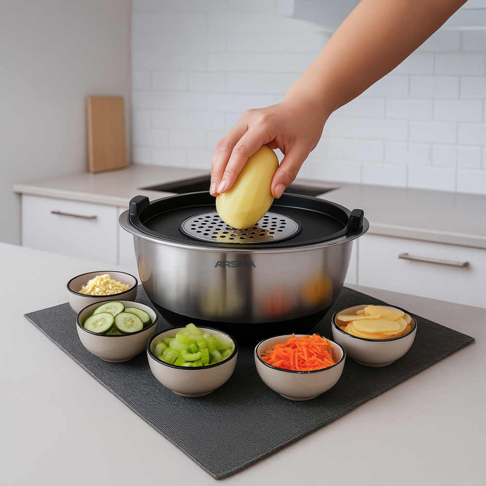 Arshia 12-Piece Stainless Steel Mixing Bowl Set with Grater