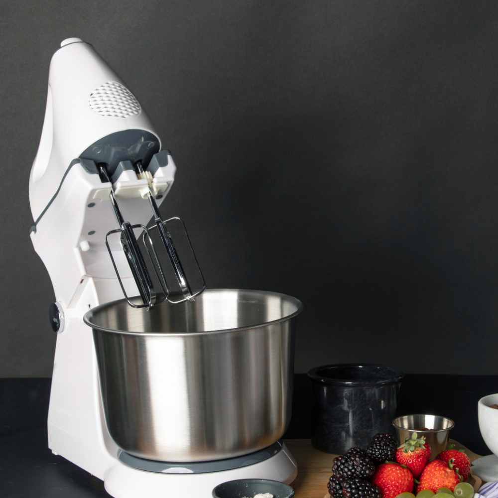 ARSHIA Hand & Stand Mixer with 2L Stainless Steel Bowl – 300W, 5 Speeds + Turbo, White