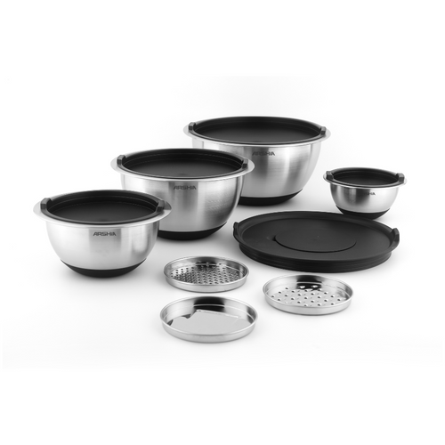Arshia 12-Piece Stainless Steel Mixing Bowl Set with Grater