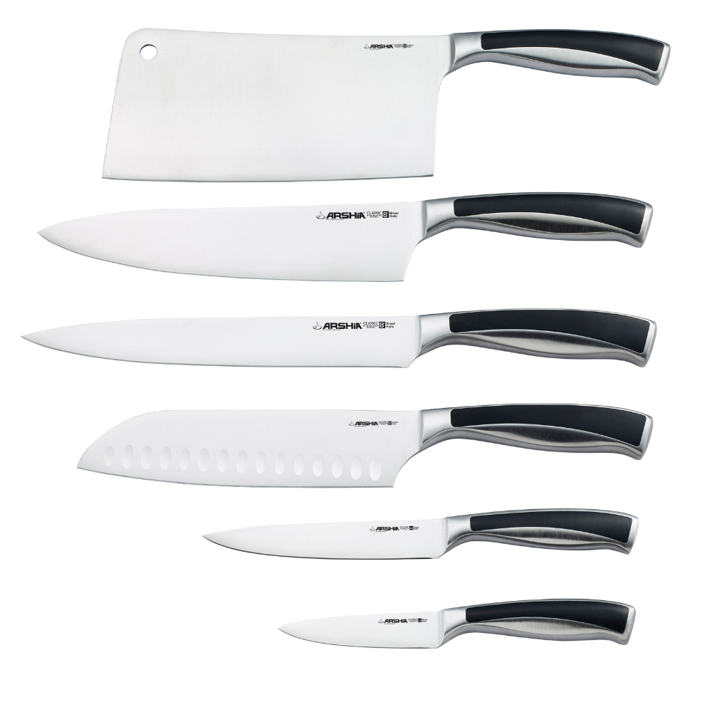 Arshia 7-Piece Stainless Steel Knife Set with Wooden Block
