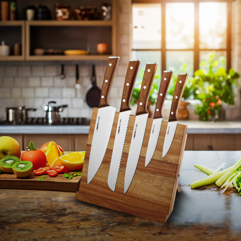 Arshia 6-Piece German Steel Knife Set with Wooden Block
