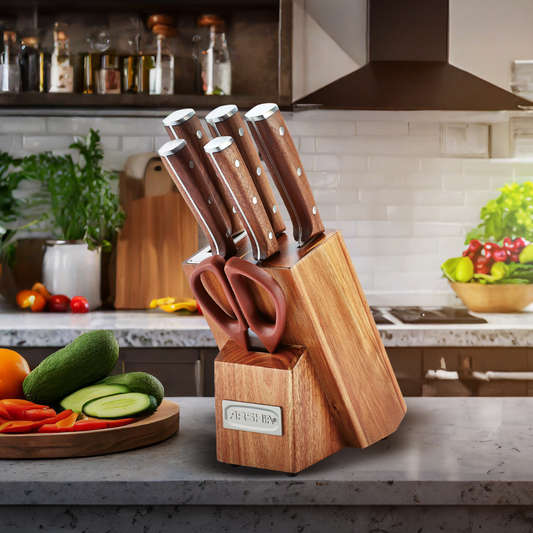 Arshia 7-Piece German Steel Knife Set with Wooden Block