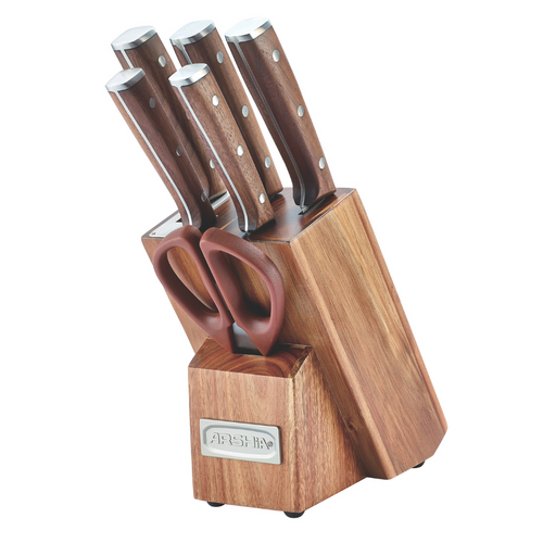 Arshia 7-Piece German Steel Knife Set with Wooden Block