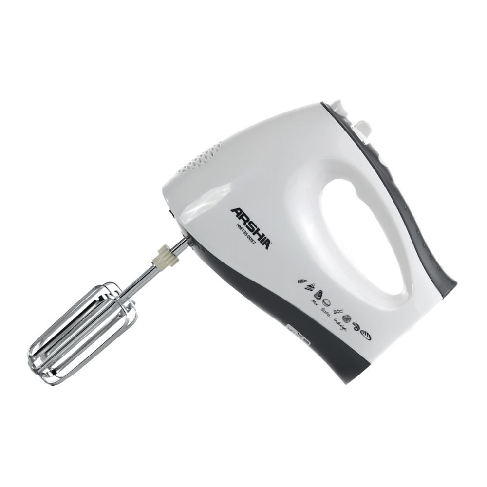 ARSHIA Hand & Stand Mixer with 2L Stainless Steel Bowl – 300W, 5 Speeds + Turbo, White