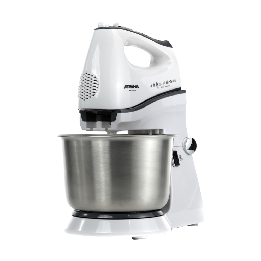 ARSHIA Hand & Stand Mixer with 2L Stainless Steel Bowl – 300W, 5 Speeds + Turbo, White