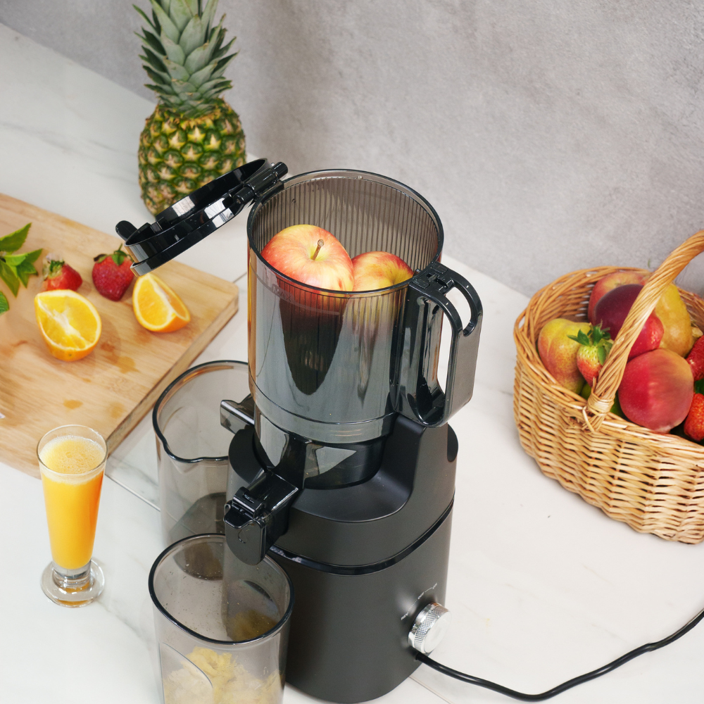Arshia Slow Juicer 250W – Cold Press Masticating Juicer , 130mm Extra Wide Chute, Triple Filter, Quiet 68dB, Juice & Pulp Cups Included (Grey/Black)