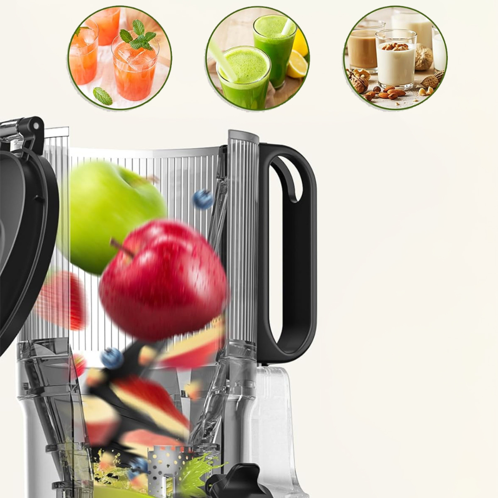 Arshia Slow Juicer 250W – Cold Press Masticating Juicer , 130mm Extra Wide Chute, Triple Filter, Quiet 68dB, Juice & Pulp Cups Included (Grey/Black)