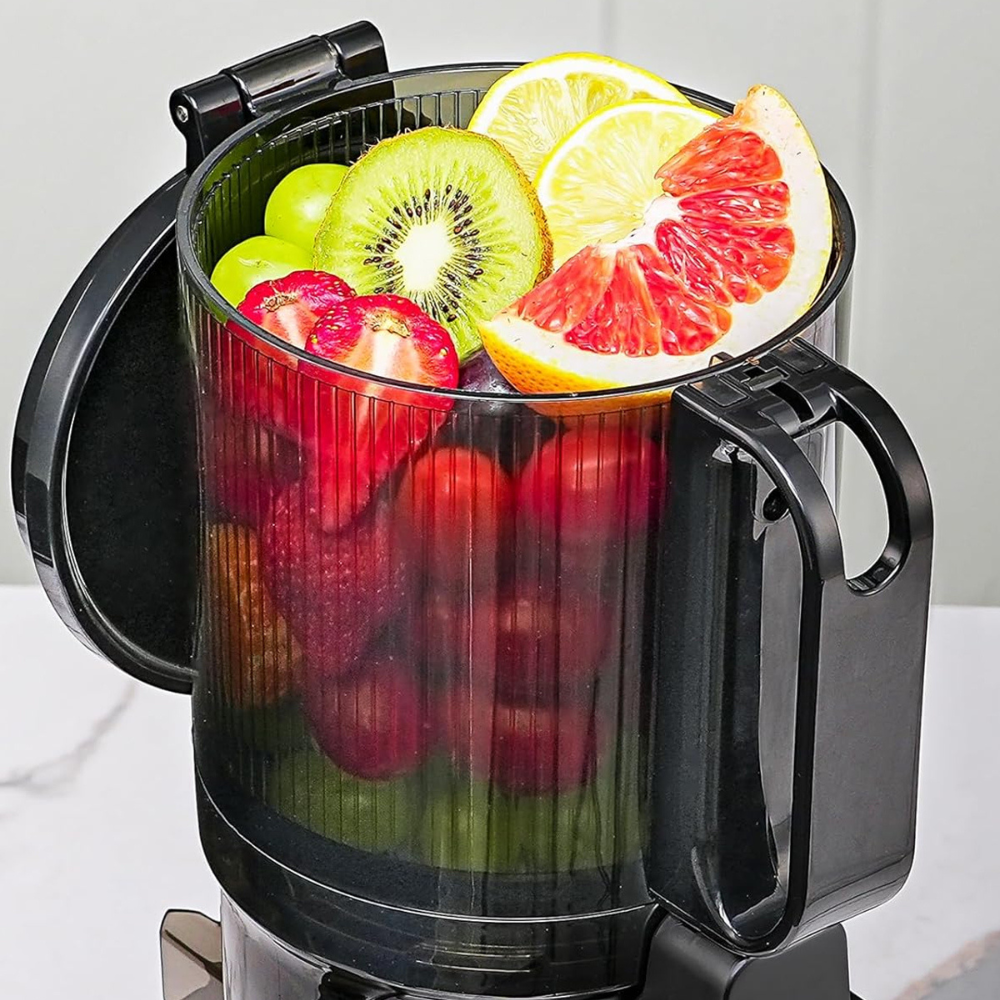 Arshia Slow Juicer 250W – Cold Press Masticating Juicer , 130mm Extra Wide Chute, Triple Filter, Quiet 68dB, Juice & Pulp Cups Included (Grey/Black)