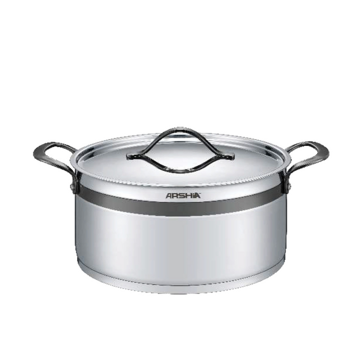 Arshia 16-Piece Stainless Steel Cookware Set – Black , Casseroles, Frypan, Teapot & Turkish Coffee Pot, Induction & Gas Compatible, Durable Handles