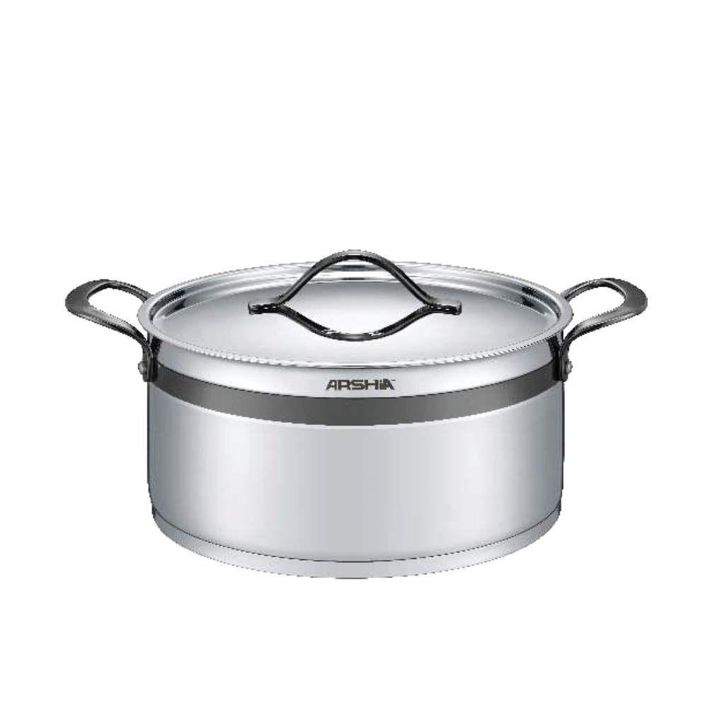 Arshia 16-Piece Stainless Steel Cookware Set – Black , Casseroles, Frypan, Teapot & Turkish Coffee Pot, Induction & Gas Compatible, Durable Handles