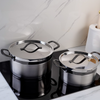 Arshia 16-Piece Stainless Steel Cookware Set – Black , Casseroles, Frypan, Teapot & Turkish Coffee Pot, Induction & Gas Compatible, Durable Handles