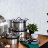 Arshia 16-Piece Stainless Steel Cookware Set – Black , Casseroles, Frypan, Teapot & Turkish Coffee Pot, Induction & Gas Compatible, Durable Handles