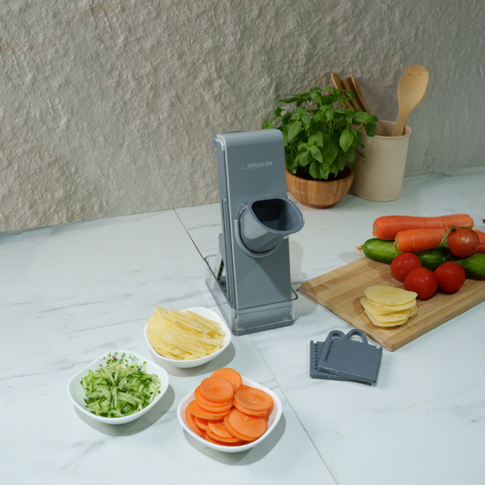 ARSHIA 4‑in‑1 Foldable Vegetable Slicer & Grater with Safety Guard & Storage Container